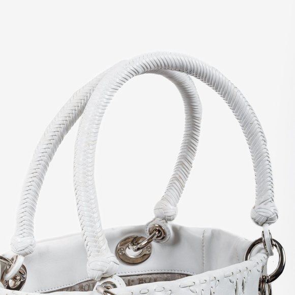 Christian Dior White Lambskin Stitched Woven Lady Dior Tote - Picture 6 of 11